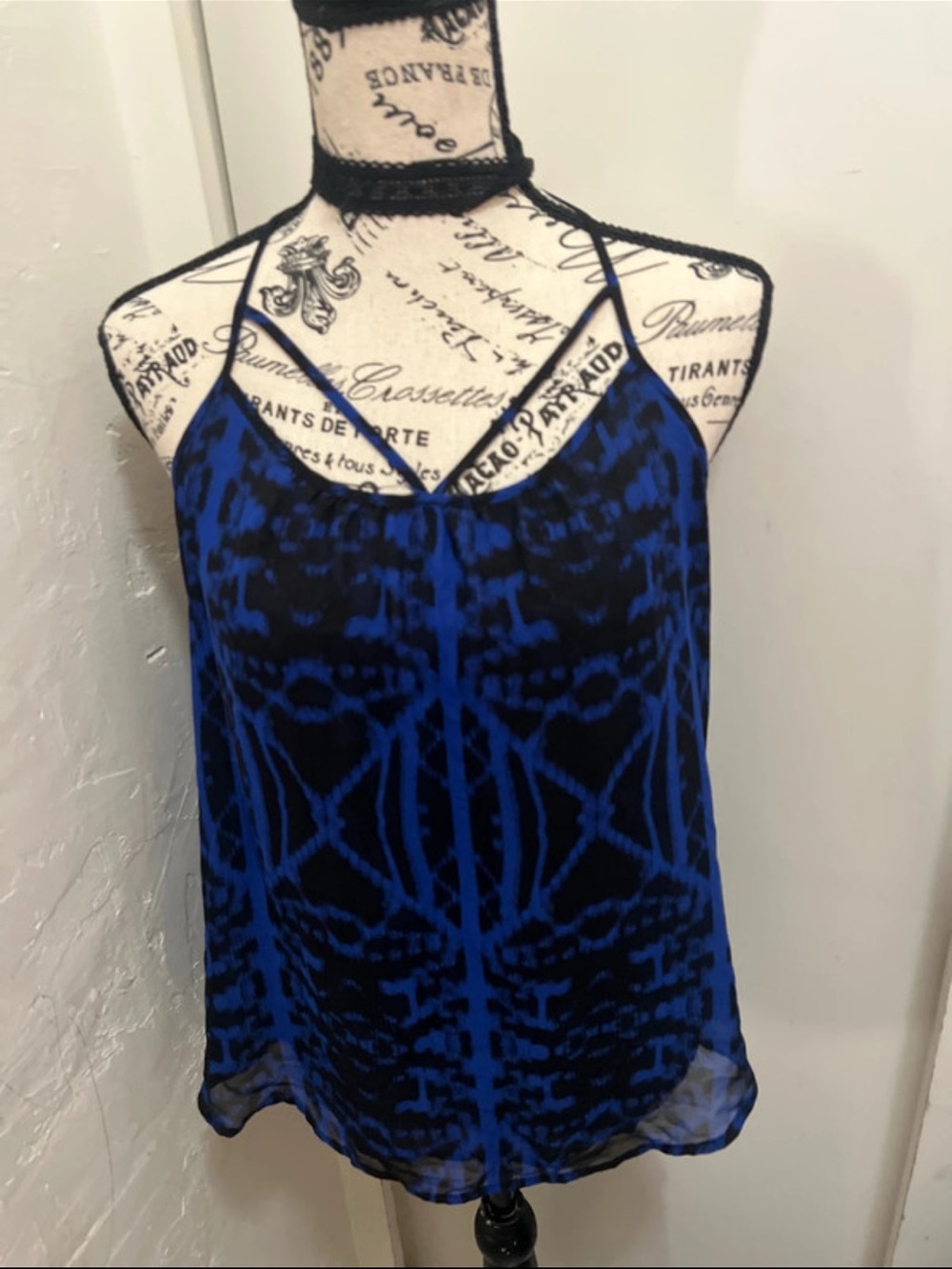 Express Blue and Black Printed Spaghetti Strap Tank